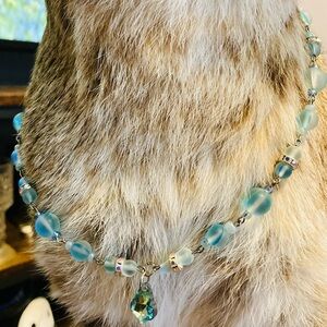 blue glassbeads silver necklace jewelry